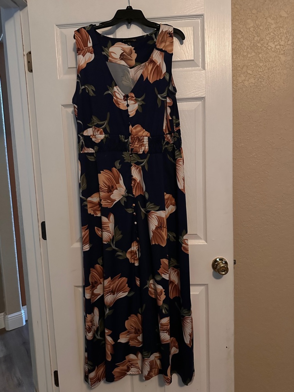 Floral Navy Sleeveless Maxi Dress - Navy & Brown